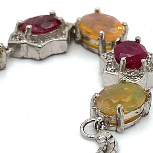 Opal 3.20ct Tourmaline 2.50ct Platinum Finish Solid 925 Sterling Silver Bracelet - Picture 6 of 7